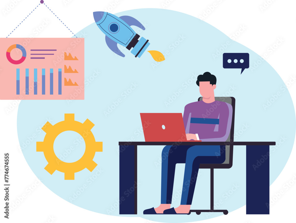 The guy is working on a business startup. The guy is working on a business startup.