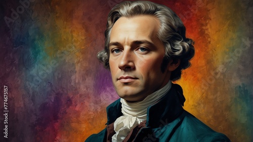 alexander hamilton abstract portrait oil pallet knife paint painting on canvas large brush strokes art watercolor illustration colorful background from Generative AI photo