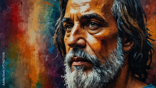 euripides abstract portrait oil pallet knife paint painting on canvas large brush strokes art watercolor illustration colorful background from Generative AI
