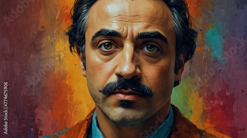 kahlil gibran abstract portrait oil pallet knife paint painting on canvas large brush strokes art watercolor illustration colorful background from Generative AI photo