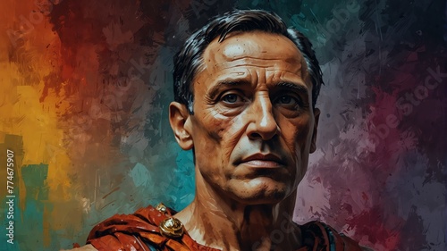 julius caesar abstract portrait oil pallet knife paint painting on canvas large brush strokes art watercolor illustration colorful background from Generative AI
