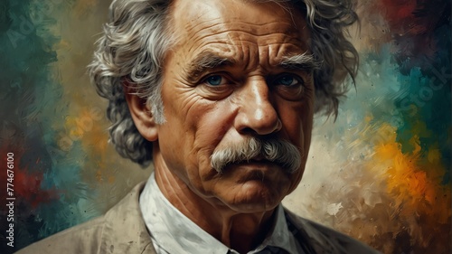 mark twain abstract portrait oil pallet knife paint painting on canvas large brush strokes art watercolor illustration colorful background from Generative AI photo