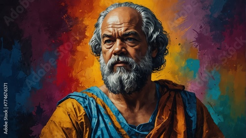 socrates abstract portrait oil pallet knife paint painting on canvas large brush strokes art watercolor illustration colorful background from Generative AI