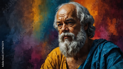 socrates abstract portrait oil pallet knife paint painting on canvas large brush strokes art watercolor illustration colorful background from Generative AI