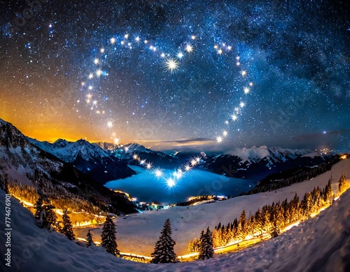 Sterne malen ein Herz in den Himmel in der Nacht - Liebe f  r die Welt - Sterne verschieben sich zum Liebessymbol