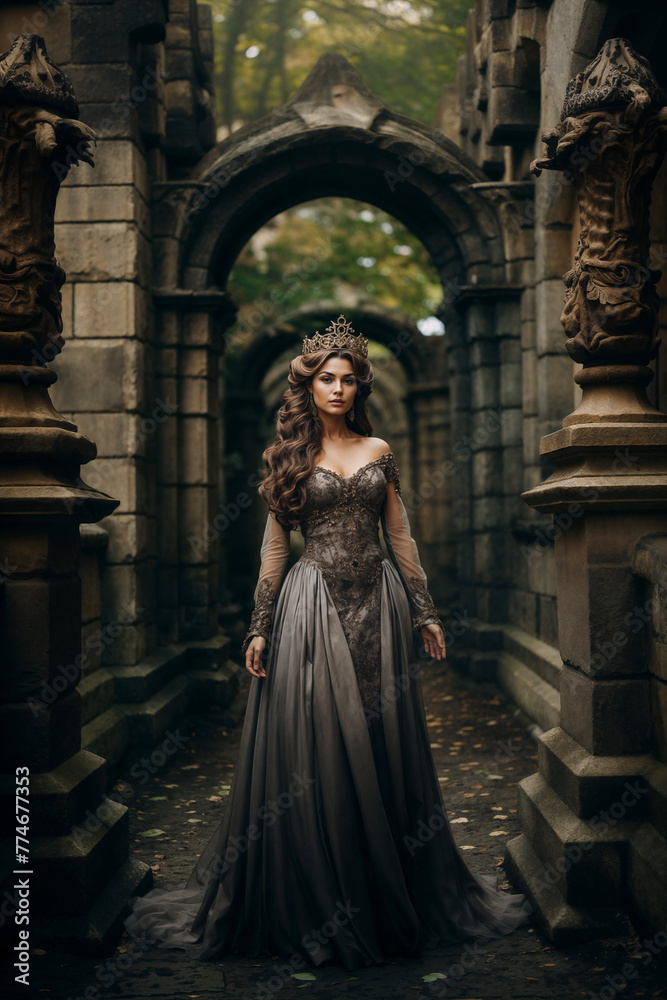 Royal figure in historical archway with gown Royal figure in historical archway with gown
