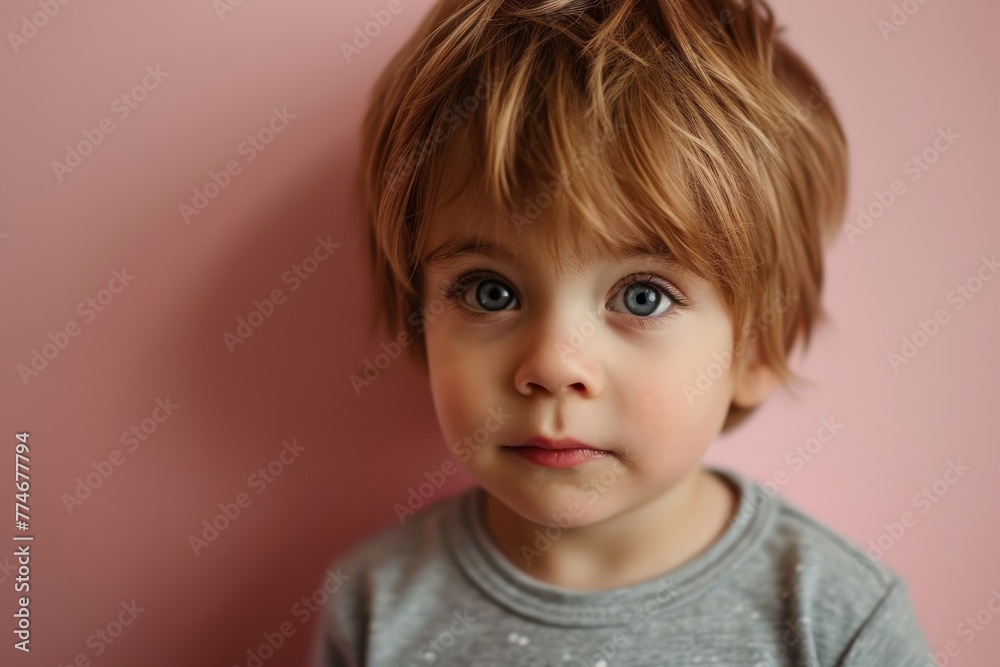 Portrait of a cute little boy on a pink background. Close-up. Portrait of a cute little boy on a pink background. Close-up.