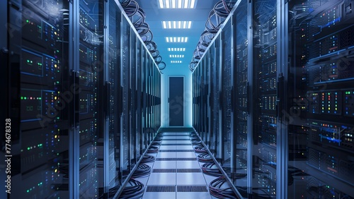 interior of Server racks in server room data center 