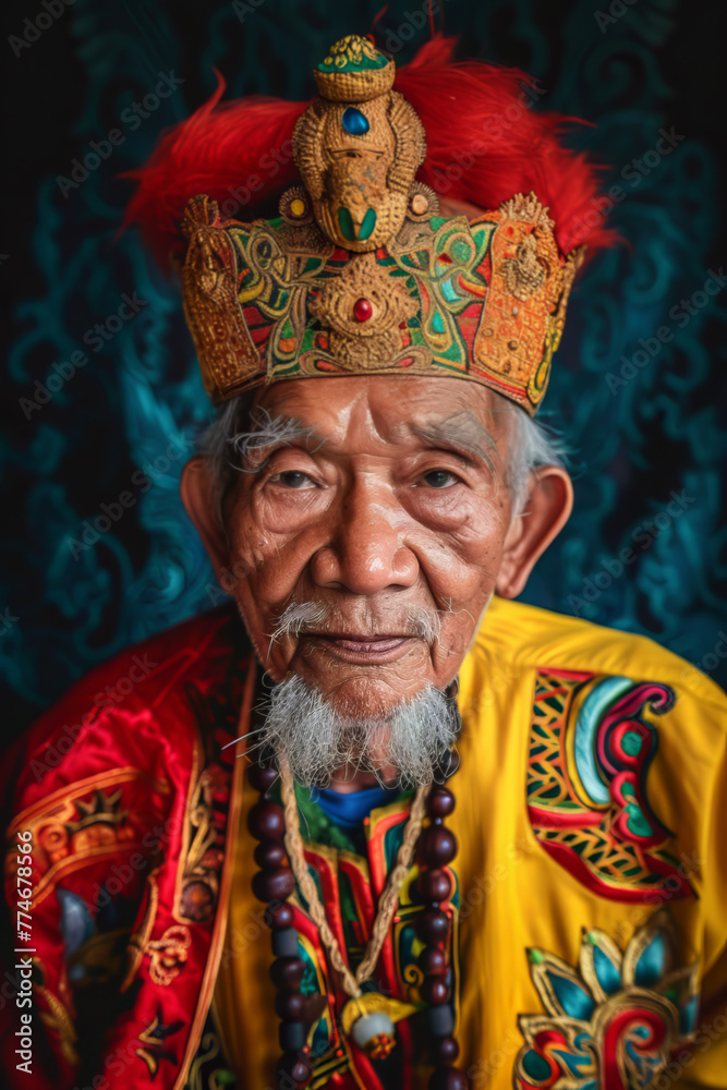  Elderly Man in Traditional Ceremonial Attire