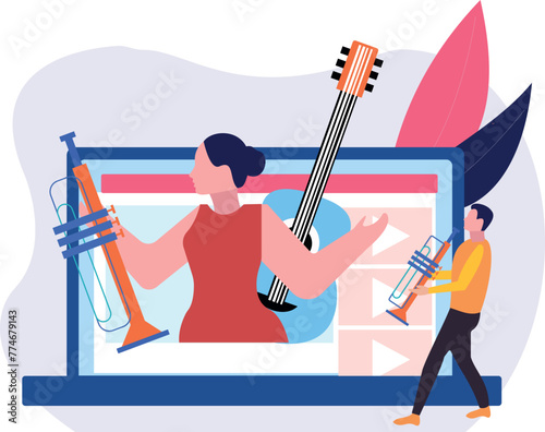 The girl is doing a live concert online.