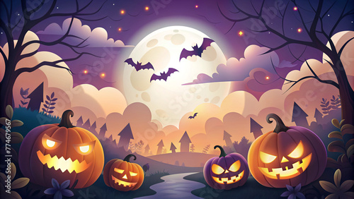 Halloween pumpkins in a scary halloween theme park  background