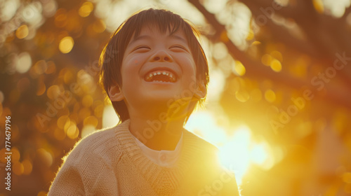 Joyful Child Laughing in Sunlit Park