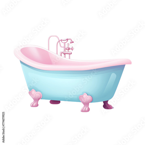 Cute pink and blue bathtub, vector illustration on white background