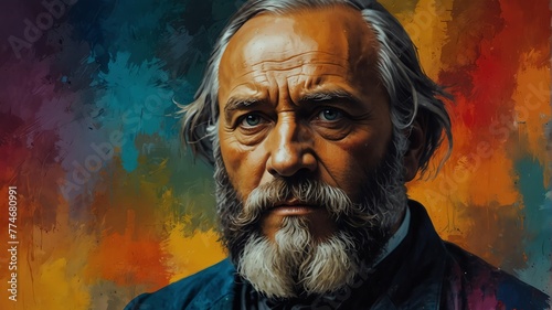 giuseppe garibaldi abstract portrait oil pallet knife paint painting on canvas large brush strokes art watercolor illustration colorful background from Generative AI photo