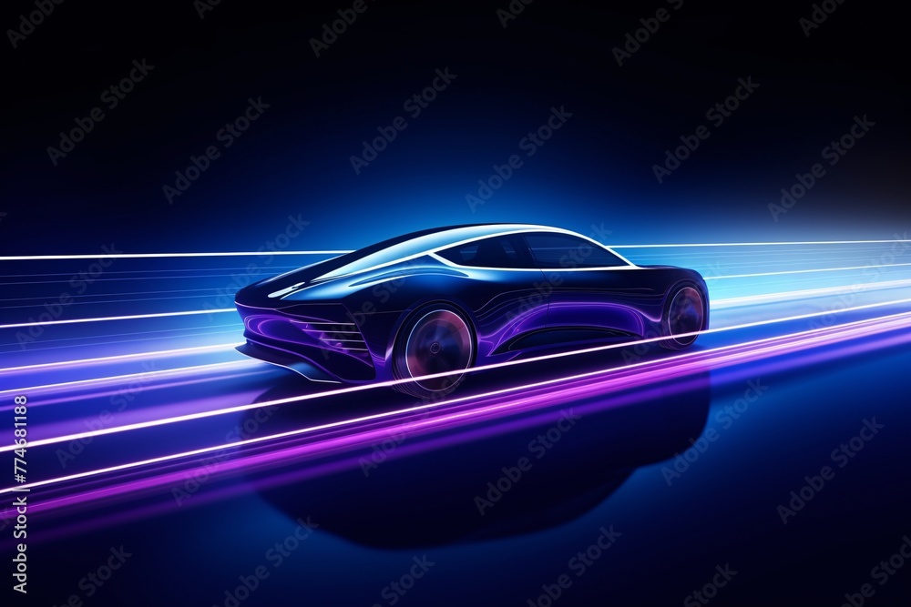 a car on a road with neon lights