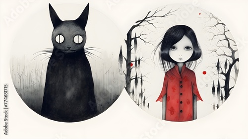 A girl and her black cat