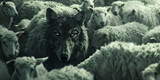 Wolf in sheep's clothing. Illustration of a wolf among sheep.