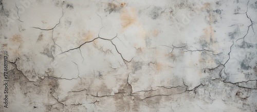 An old weathered wall showing signs of wear and tear with multiple cracks, also featuring a red fire hydrant nearby © AkuAku