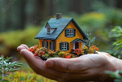 Model house with energy icon in a human hand, energy-saving and home concept Gibraltar