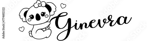 Ginevra - black color - name written - Word with Koala kawaii for websites, baby shower, greetings, banners, cards-shirt, sweatshirt, prints, cricut, silhouette, sublimation