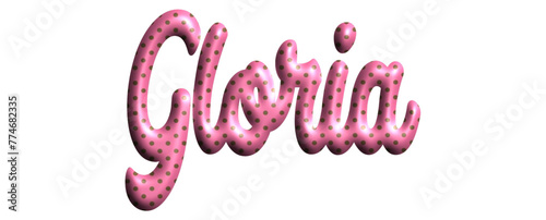 Gloria - pink color with dots, fabric style -name - three-dimensional effect tubular writing - Vector graphics - Word for greetings, banners, card, prints, cricut, silhouette, sublimation