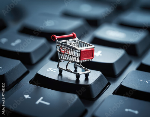 shopping cart on computer keyboard
