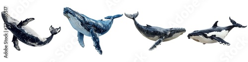Collection of whales isolated on transparent background