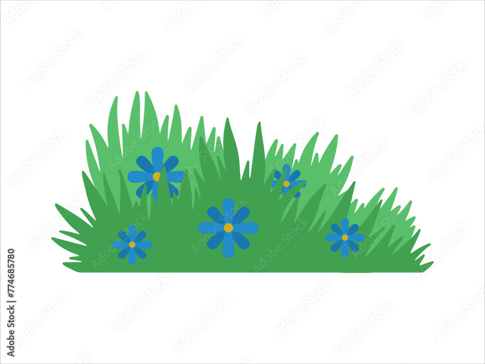 Fototapeta premium Green Bushes Grass Landscape Illustration 