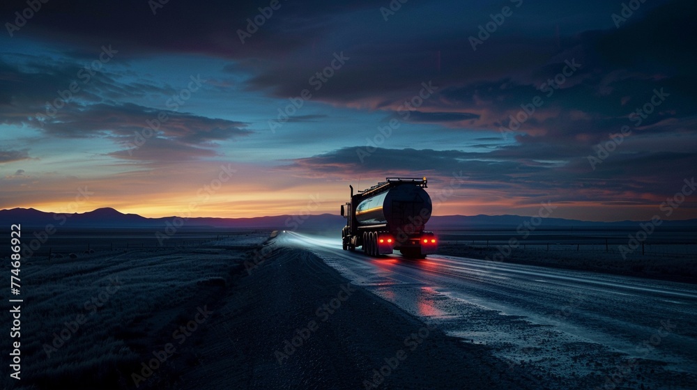 At night, a trucks hydrogen fuel tank shines, a symbol of sustainable journeys in the dark