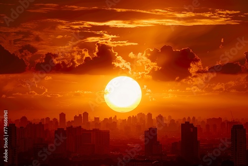 Cities swelter under a colossal sun, global warmings grip evident in the shimmering heat photo