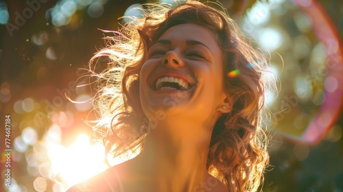 Smiling African American woman enjoying nature's tranquility. Beautiful simple AI generated image in 4K, unique.