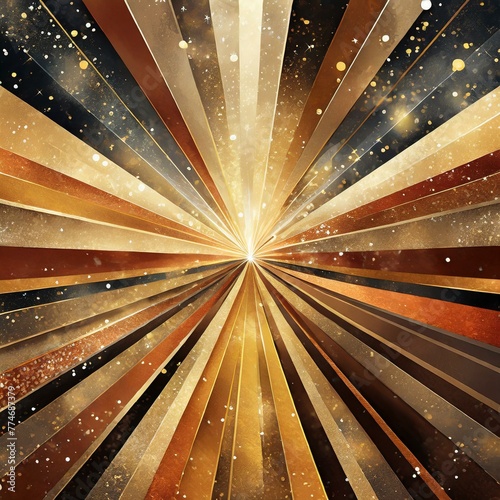 An abstract digital illustration featuring a background with bold stripes in patriotic brown, yellow, and golden hues, accented with glittering sparkles. The dynamic composition evokes a sense of patr photo