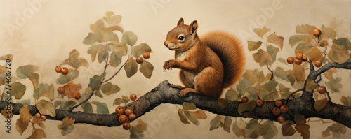 red squirrel on old tree © Alena