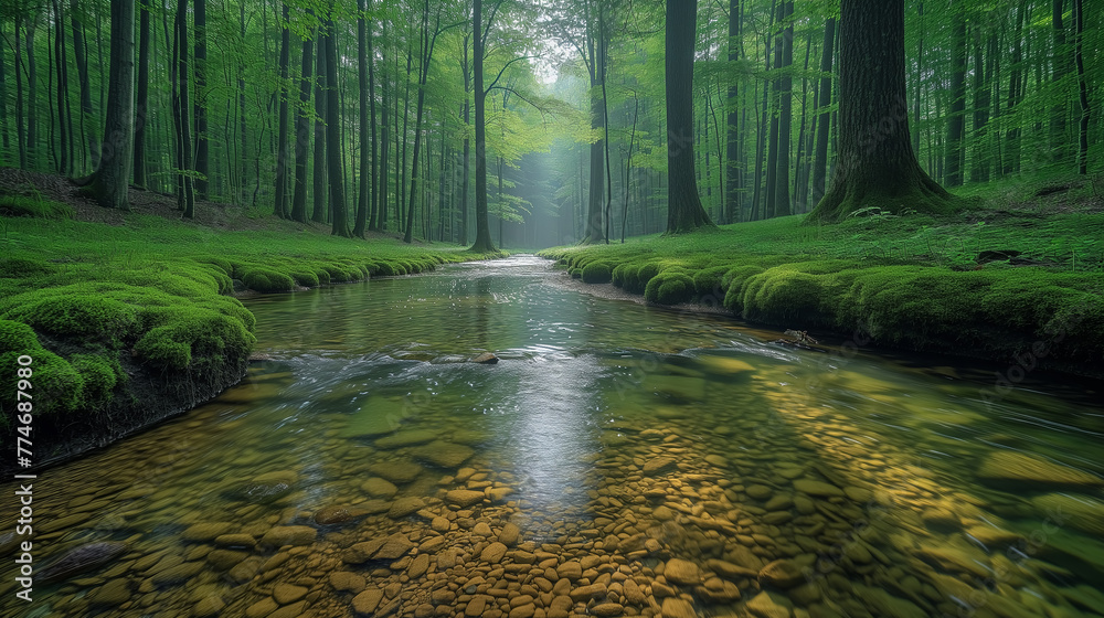 Obraz premium Beautiful landscape with a river in the forest