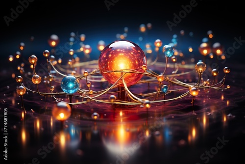 stylist and royal 3D illustration of an atom  space for text  photographic