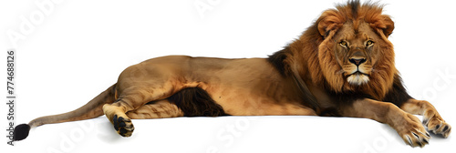 Lion laying on a white background.