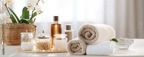 Beauty white towels, massage treatment and wellness concept