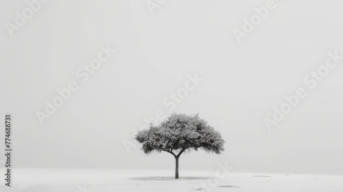 Lonely little green pine tree on a hill against a blue sky. Summer background.. Beautiful simple AI generated image in 4K  unique.