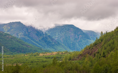 View into the Valley at Mount St. Helens, Stratovolcano in Skamania County, Washington State