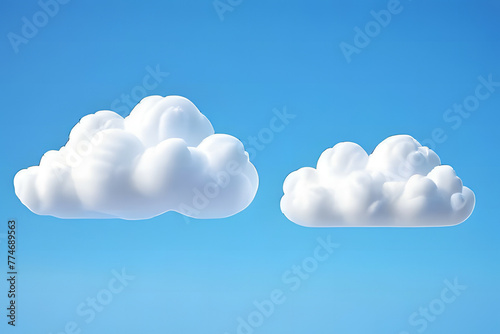 white clouds isolated on blue background soft-round cartoony and fluffy