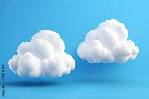 white clouds isolated on blue background soft-round cartoony and fluffy