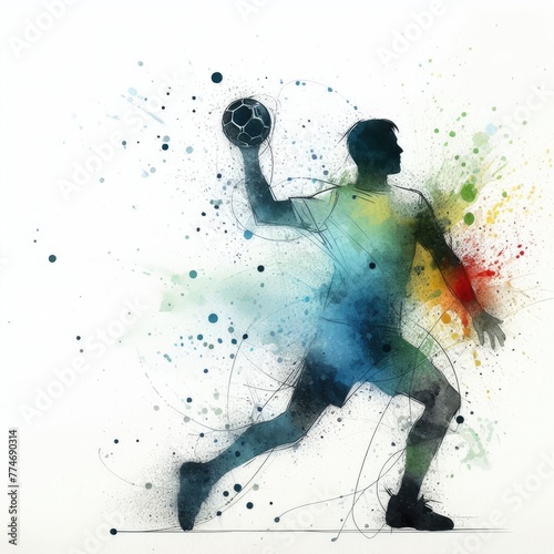 Handball player in watercolor paint illustration with Generative AI.