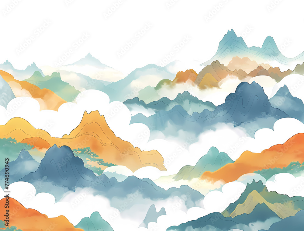 mountains, clouds, illustration, background