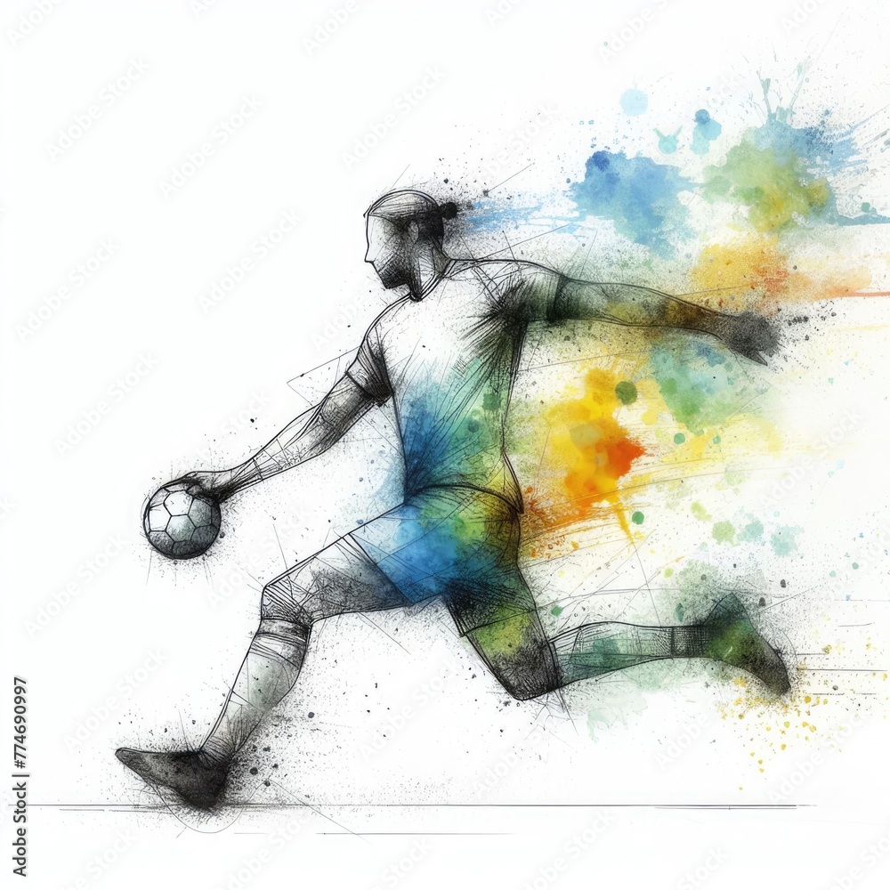 Handball player in watercolor paint illustration with Generative AI.