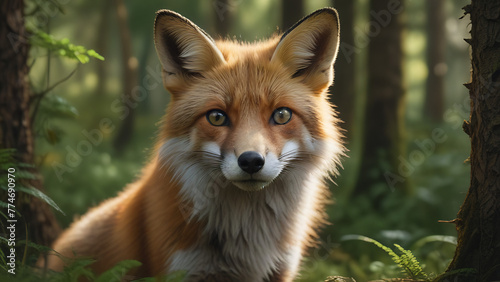 Alert Fox in a Sunlit Forest