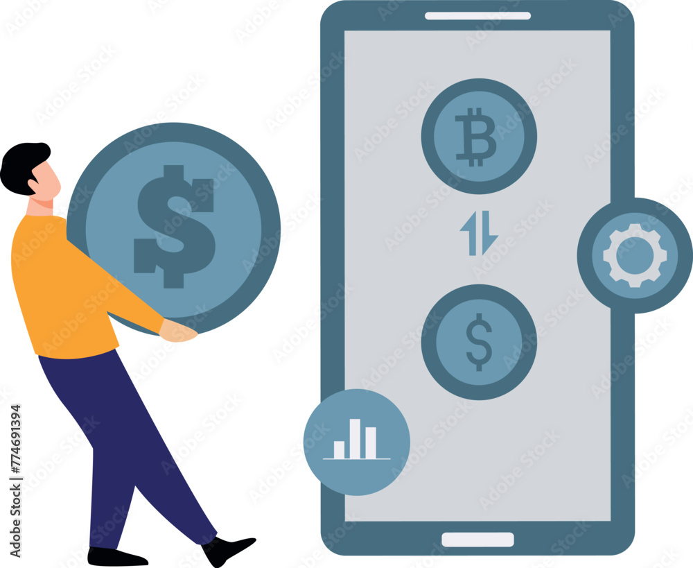 The guy is converting dollars to bitcoins. The guy is converting dollars to bitcoins.