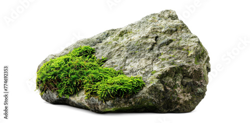 Natural Rock Stone with Moss, PNG File of Isolated Cutout Object on Transparent Background