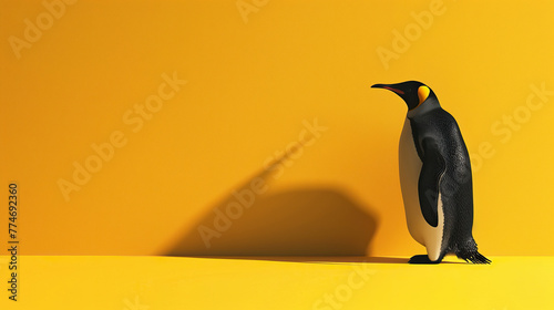 3d penguin on yellow background World penguin day April 25, Penguin Awareness Day Good for banner, poster, greeting card, party card, invitation, template, advertising, campaign, and social media.