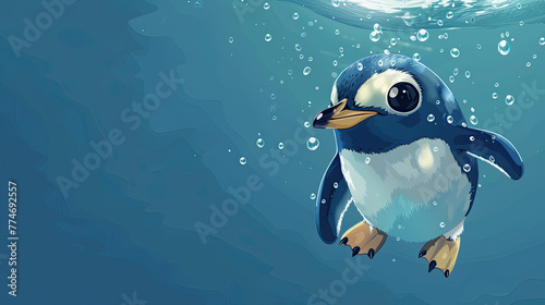 cartoon penguin underwater World penguin day April 25, Penguin Awareness Day Good for banner, poster, greeting card, party card, invitation, template, advertising, campaign, and social media.