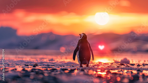 penguin with sunset view World penguin day April 25  Penguin Awareness Day Good for banner  poster  greeting card  party card  invitation  template  advertising  campaign  and social media.